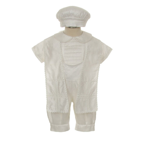 Rain Kids Baby Boys Ivory Silk Stole Hat Baptism Romper Jumpsuit 6-12M - SophiasStyle.com